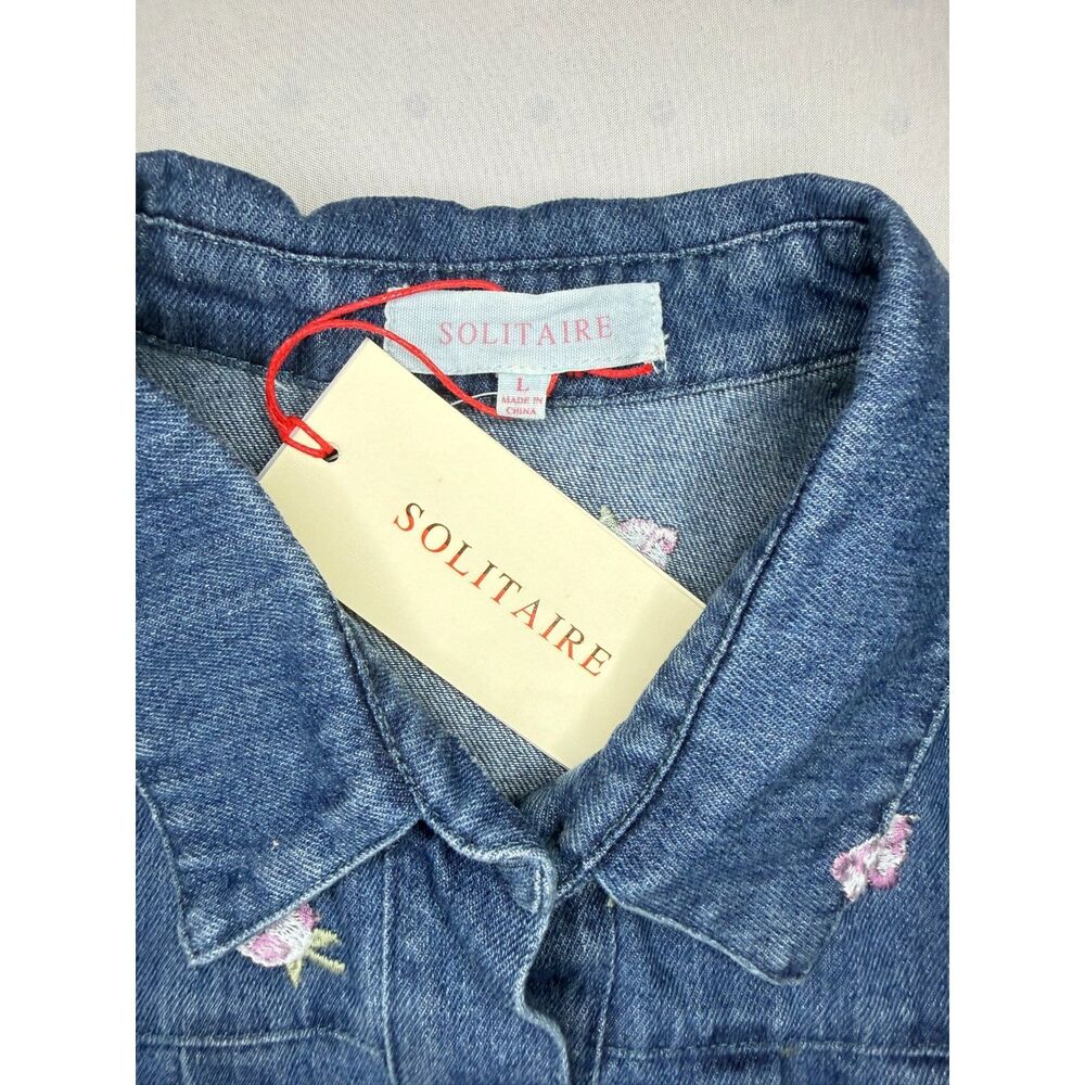 NWT Embroidered Floral Denim Button-Up | Size Large - Picture 3 of 5
